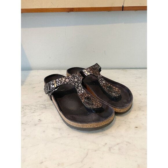 Birkenstock Shoes - Birkenstock Gizeh Sandals Womens Size 37 Black Metallic Leather Comfort Shoes